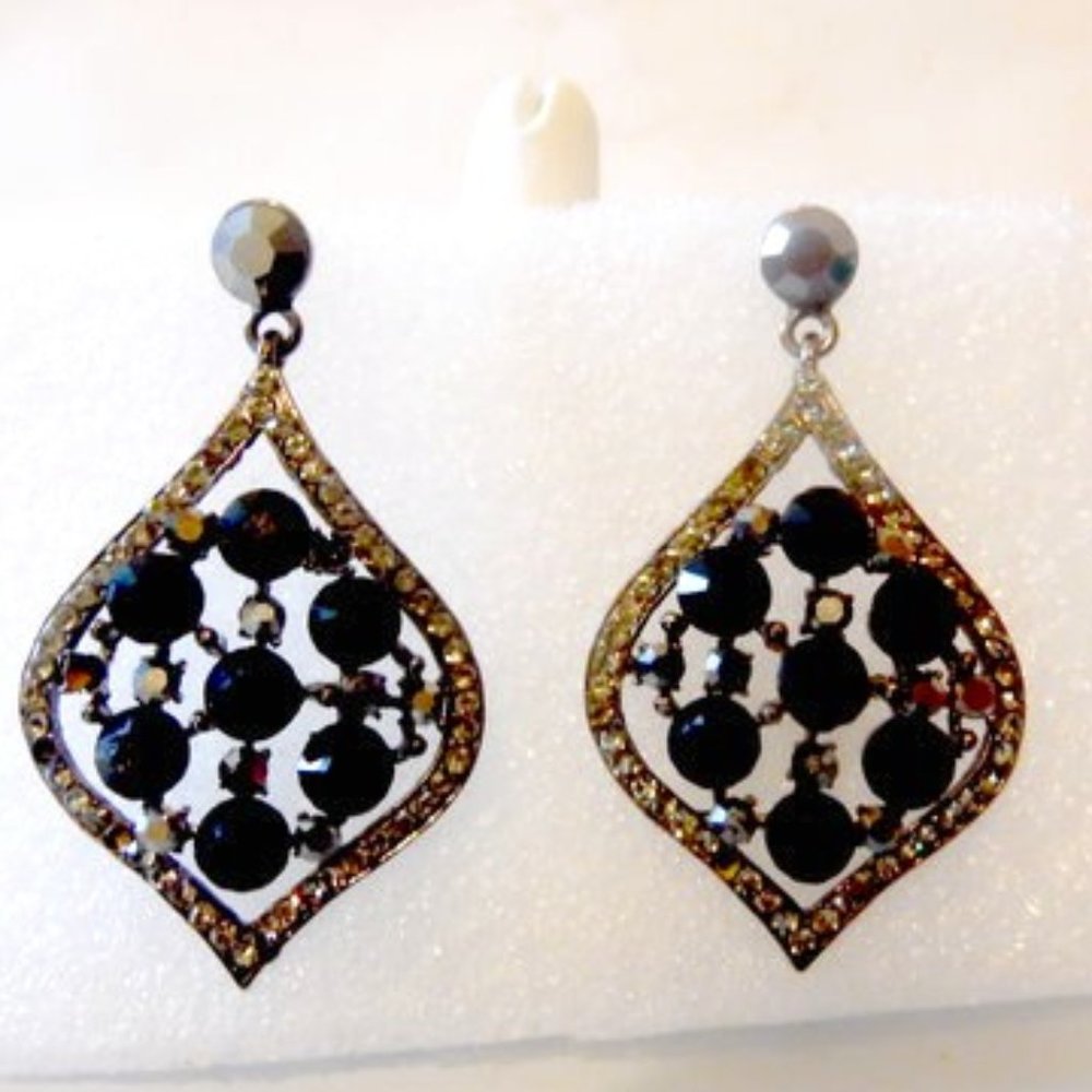Hematite Color Crystal Statement Drop Pierce Earr… - image 2